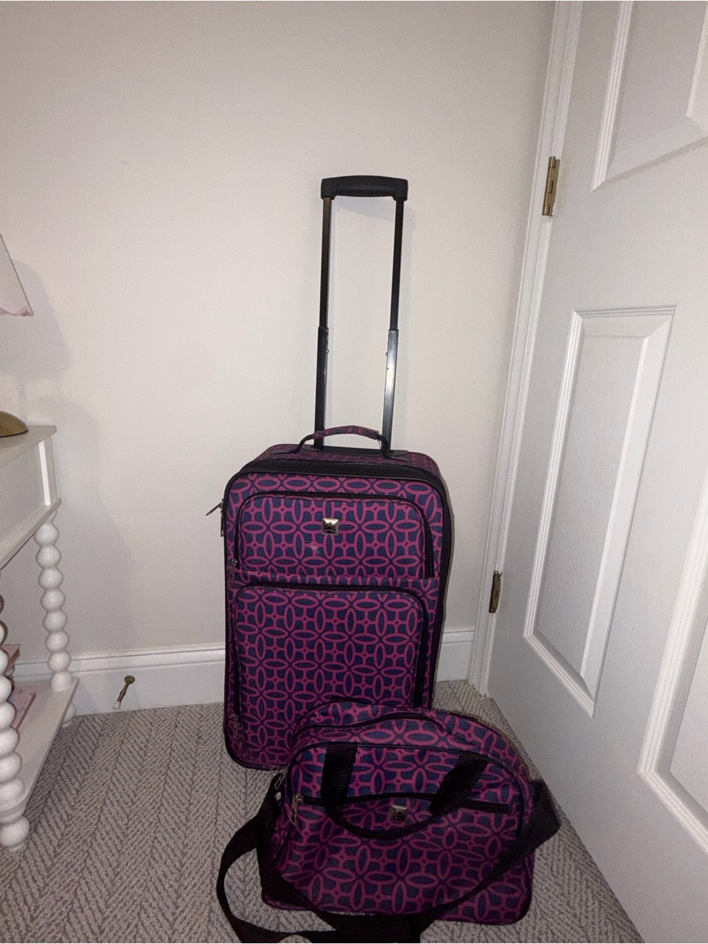 Travel Luggage Set - Purple/Pink/Blue Patterned Carry-On and Weekender Bag